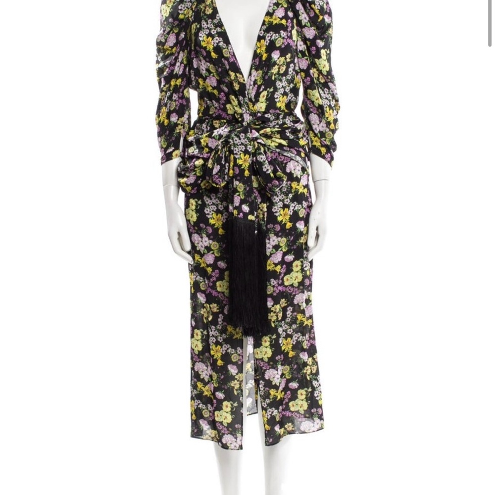 Magda Butrym Black Midi Dress with Pink & Yellow Floral Print